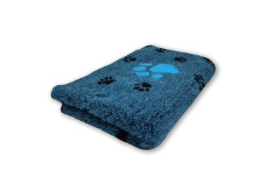 DryBed Premium VetBed Rutschfest blau mit blauer und schwarzen Pfoten