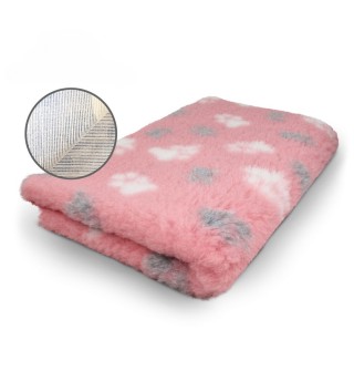 DryBed Premium VetBed Rutschfest rosa mit grauen und weissen Pfoten