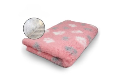 DryBed Premium VetBed Rutschfest rosa mit grauen und weissen Pfoten