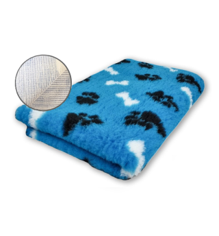 DryBed Premium VetBed Rutschfest hellblau mit weissen Knochen und schwarzen Pfoten