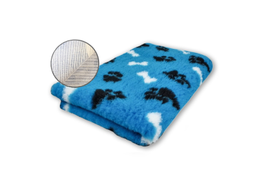 DryBed Premium VetBed Rutschfest hellblau mit weissen Knochen und schwarzen Pfoten