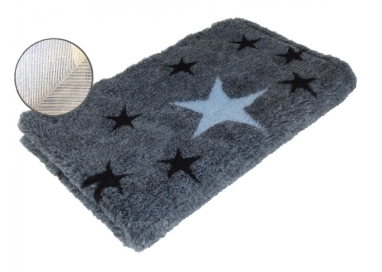 DryBed Premium VetBed Rutschfest blau mit hellblauer und schwarzen Sternen