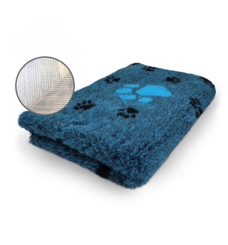 DryBed Premium VetBed Rutschfest blau mit blauer und schwarzen Pfoten